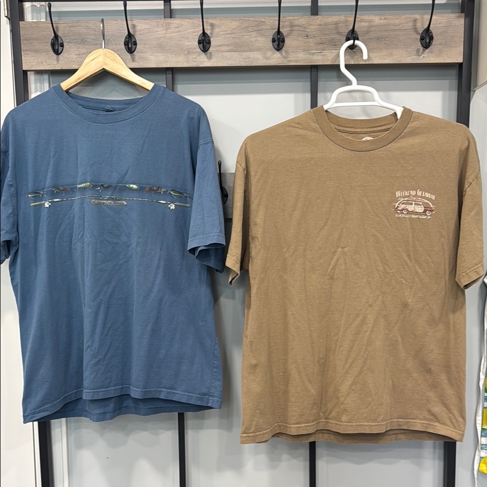 Casual Blue and Brown Short Sleeve Tees